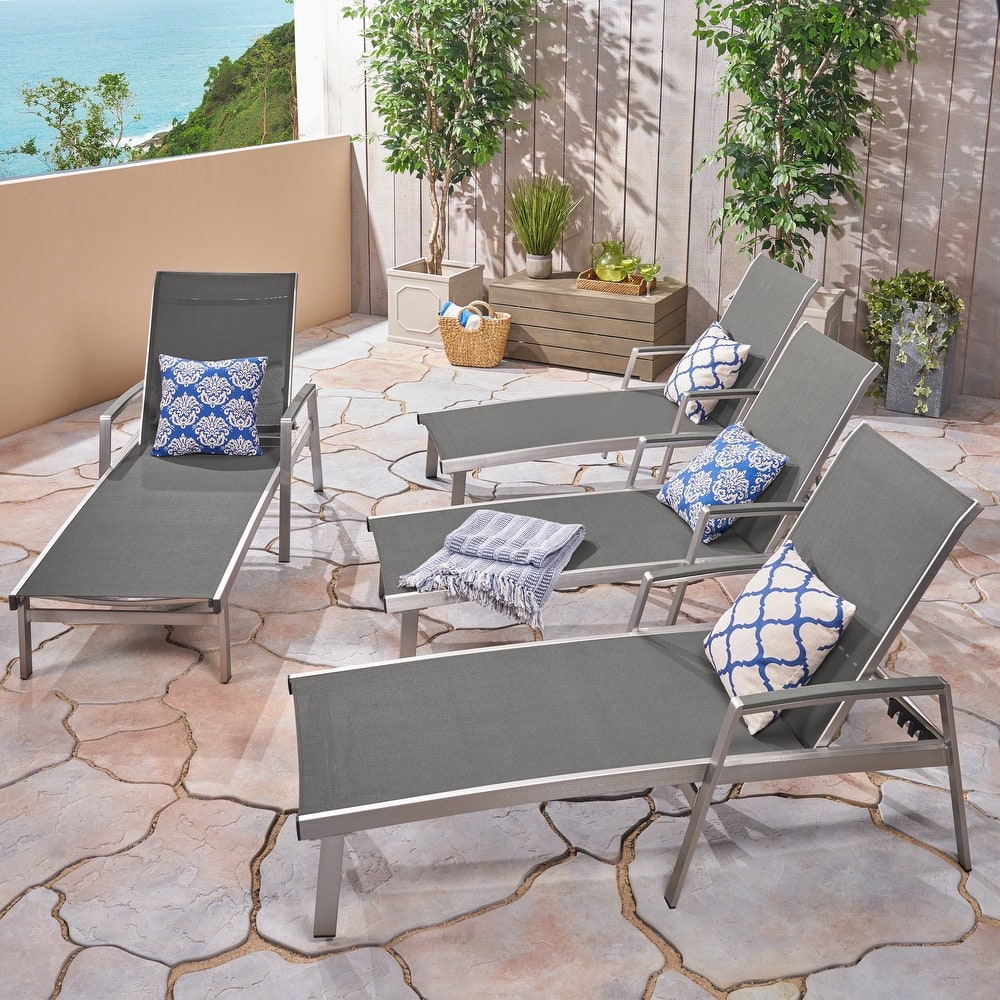 Oxton Outdoor Aluminum Chaise Lounge (Set of 4) by Christopher Knight Home