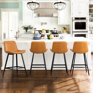 LUE BONA Faux Leather Bar Stools Counter Height Stools with Backs and Metal Legs (Set of 4)