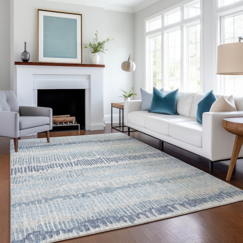 Premium Washable Super Soft Abstract Ombre Stripes Mayfield Rug - Blue - 8' x 10' - Rectangle