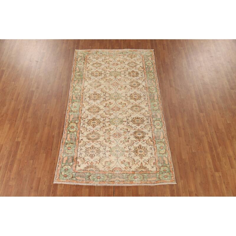 Distressed Sparta Turkish Vintage Area Rug Hand-Knotted Wool Carpet - 5'3"x 8'11"