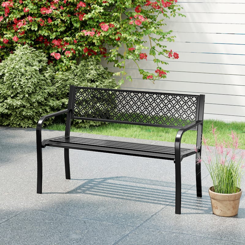 Metal Garden Bench with Lattice Backrest and 790 lbs. Weight Capacity - 50" L x 23" W x 32" H