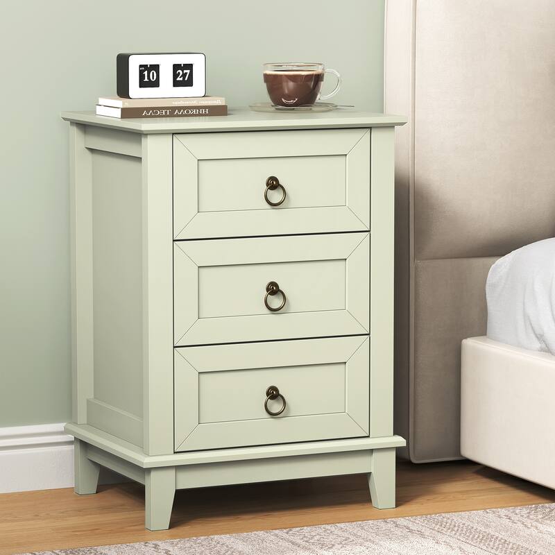 Modern 3-Drawer Wooden Nightstand, Tall & Narrow