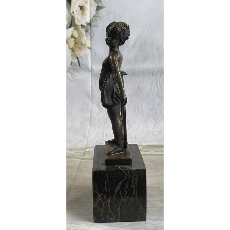 Bronze Marble Statue Pretty Girl Playing Bookend Figure Figurine Art Deco Sale