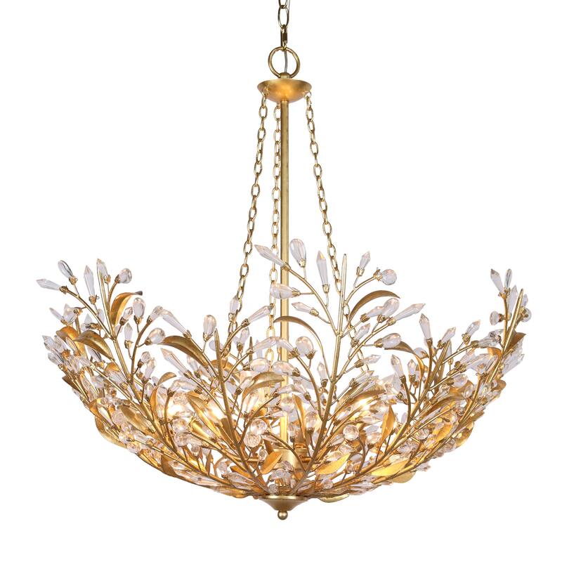 Stillbloom 6-Light Antique Gold Foil Metal Crystal Floral Chandelier - Antique Gold - Dia. 28.2" x H 29.5"