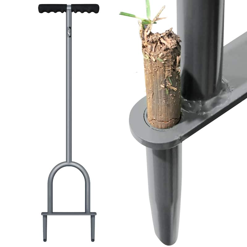 WaLensee Lawn Coring Aerator, Manual Grass Dethatching Turf Plug, Core Aerating Tool, Garden Tool, Heavy Duty Aeration - Grey