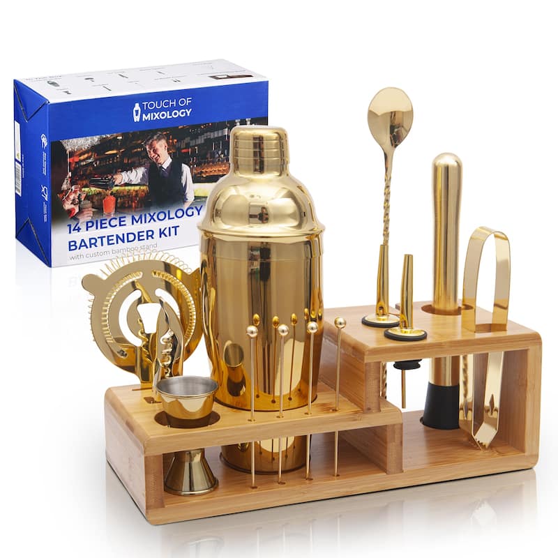 14 Piece Golden Mixology Bartender Kit - Bar Tool Set Cocktail Shaker