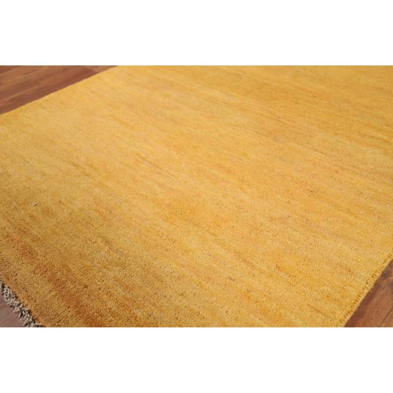 Yellow Modern Gabbeh Oriental Rug Handmade Wool Carpet - 3'2" x 4'8"