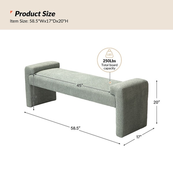 dimension image slide 3 of 5, Roland Modern 58.5''W Upholstered Bedroom Bench by HULALA HOME