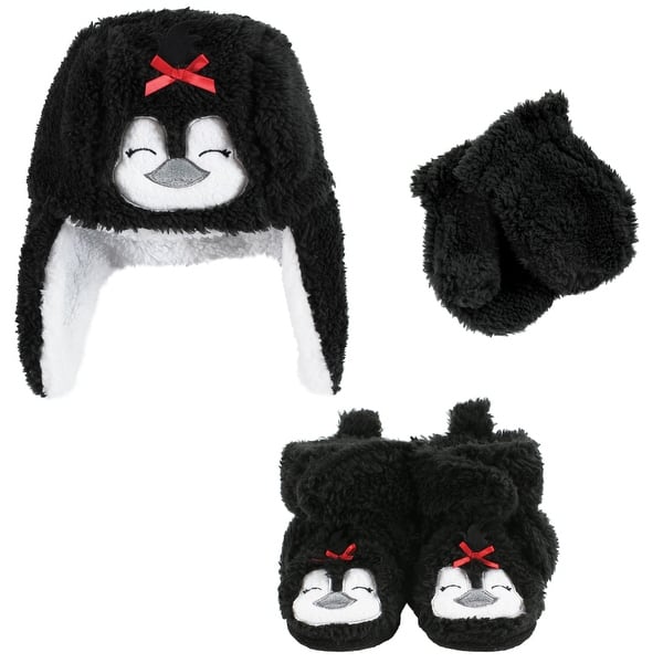slide 2 of 2, Hudson Baby Infant Girl Trapper Hat, Mitten and Bootie Set, Girl Penguin Girl Penguin - 12-18 Months