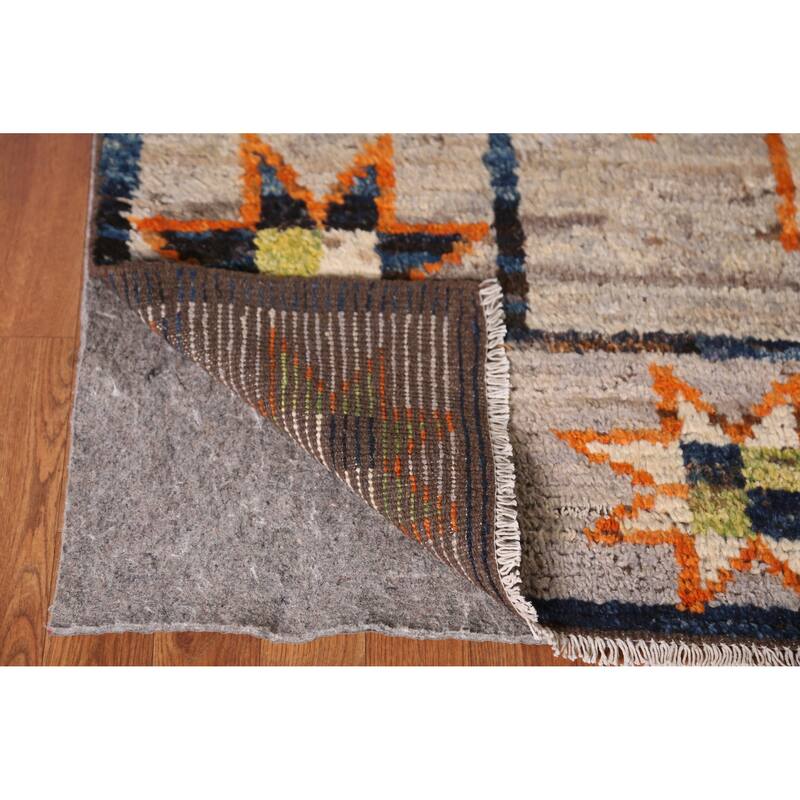 Geometric Moroccan Oriental Area Rug Hand-Knotted Oriental Wool Carpet - 9'8" x 13'4"