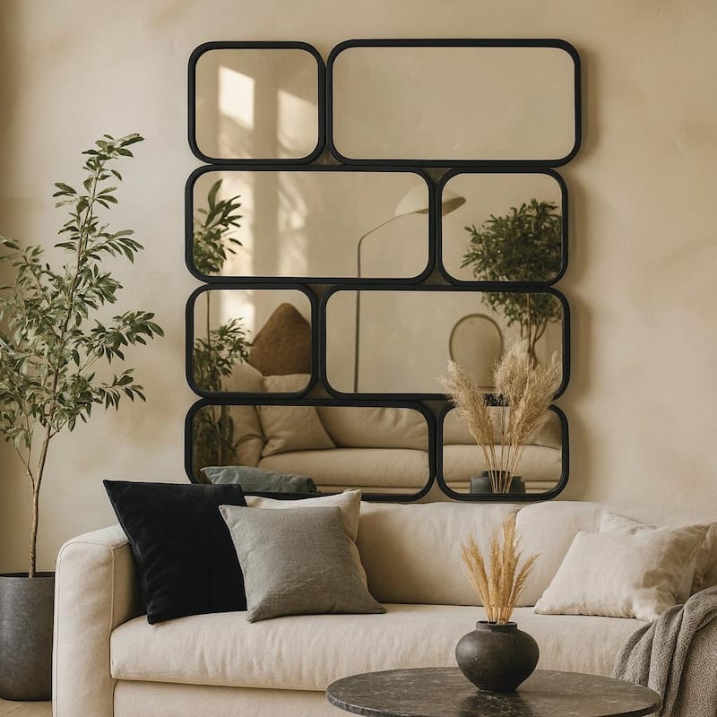 Mosaic Wall Mirror 32"x43" Black Multi Panel Modern Funky Flow Design