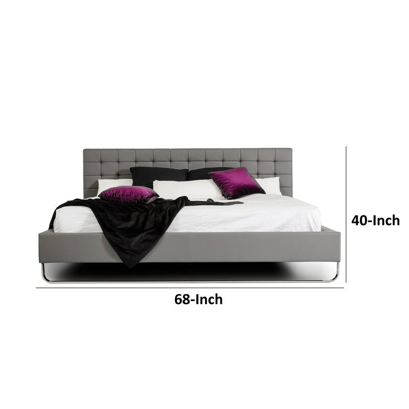 Ani King Size Platform Bed, Plush Tufted Gray Faux Leather Upholstery