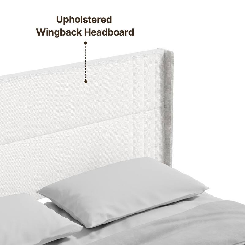 Twin/Full/Queen/King Bed Frame with Wingback Headboard, Upholstered Platform Bed