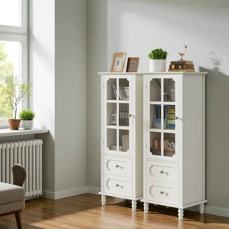 Minimalist Buffet Cabinet with Glass Doors and Drawers, Modern Wooden Storage Sideboard for Dining or Living Room