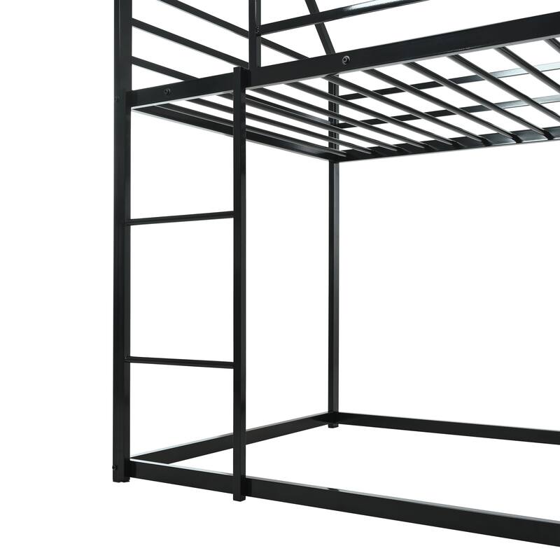 Metal Twin Over Twin House Bunk Bed with Ladder and Slider, Sturdy and Safe Design, Black