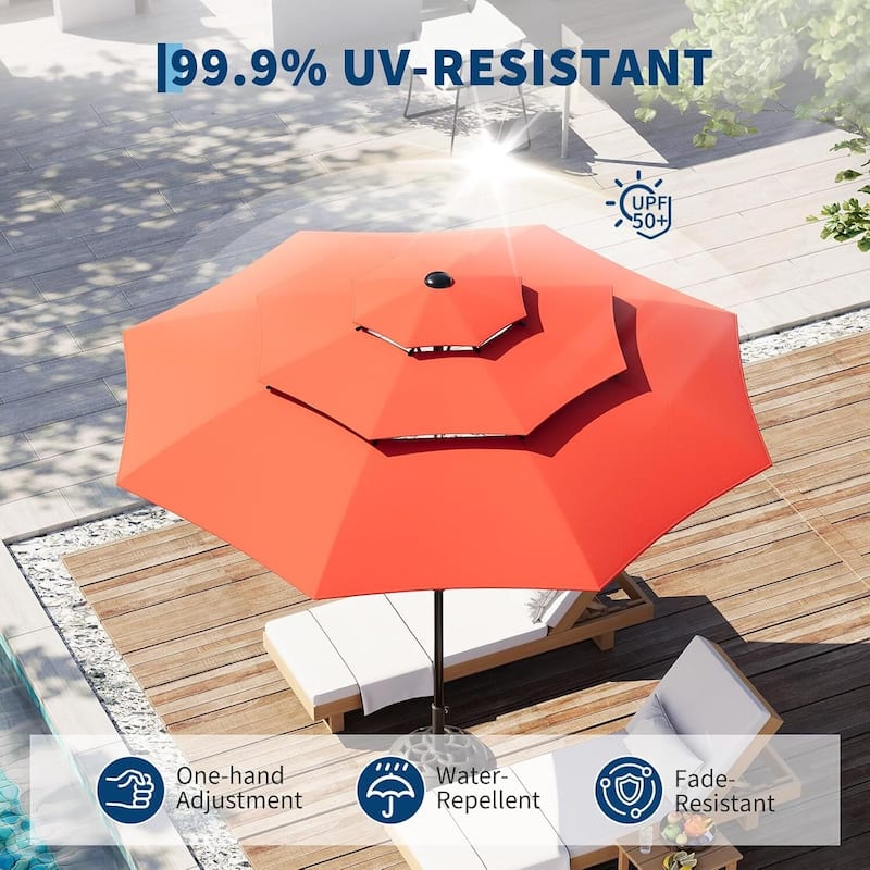 3-Tier 10Ft Patio Umbrella, Easy Crank and Push Button Tilt for Pool, Deck, Yard, Garden (No Base)