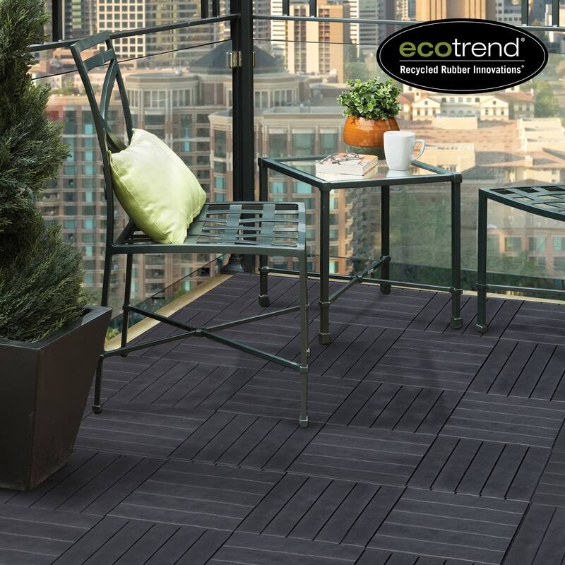 EcoTrend 12"x12" Interlocking Outdoor Balcony Deck Tiles, 24-Pack, Slate Black - 1.9
