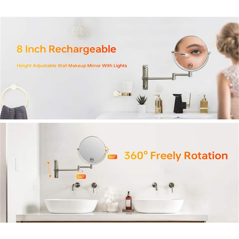 8" 1x/10x Magnifying Double Sided Vanity Mirror, Height Adjustable
