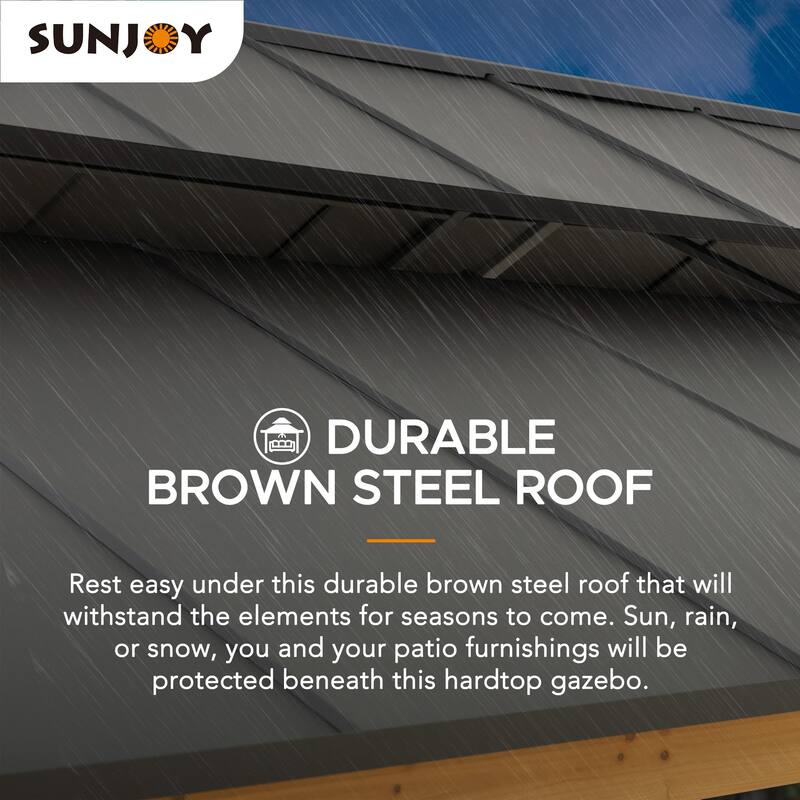 Sunjoy Outdoor Cedar Wood Frame Patio Gazebo Steel Hardtop