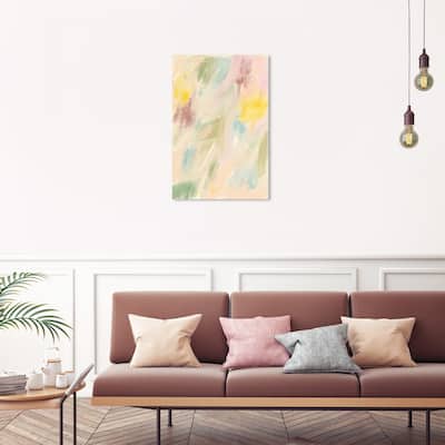 Wynwood Studio Canvas Abstract Stem and Abstact Flower White and Vanilla Modern & Contemporary Wall Art Canvas Print