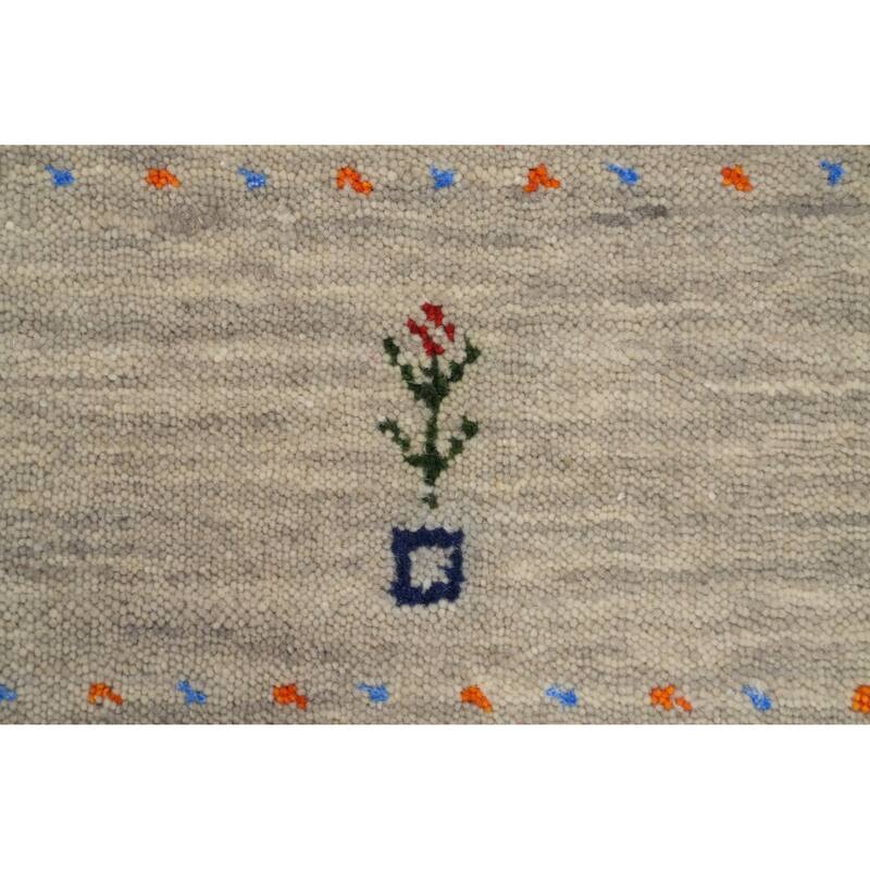 Hand Knotted Oriental 100% Wool Carpet Tribal Animal Pictorial Beige & Ivories Gabbeh Runner Rug - 4' 8'' X 2' 4''