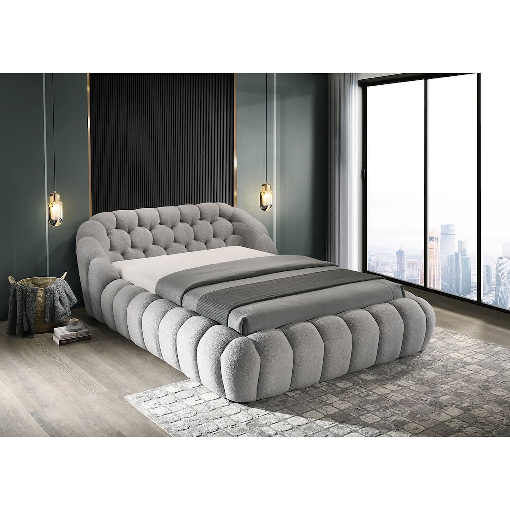 Contemporary Gray Finish Upholstered 1 Piece Platform Bed