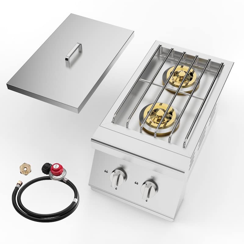 Double Grilling Side Burners,2 x 15,000BTU Liquid Propane SideBurner,Convertible to Natural Gas 304 StainlessSteel Built