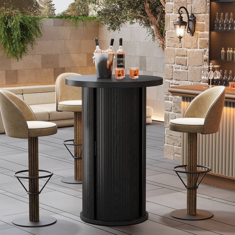 Rustic Round Bar Table, 35.4" High Top Pub Table with 3-Tier Shelf