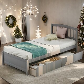 Twin Platform Storage Bed Wood Bed Frame with Two Drawers and Headboard ...