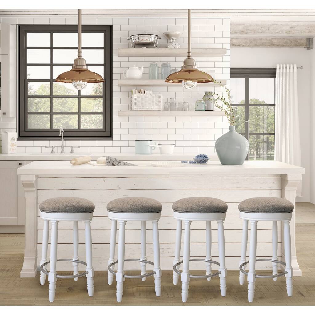 Bar Stools Set of 2, 26" Counter Height, 360° Swivel Wooden Barstool with Fabric Upholstered Seat