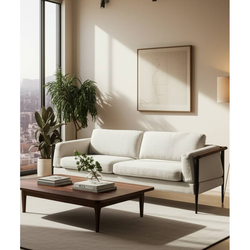 Wood and Metal Modern Accent Chair with Steel Frame and Cushioned Seat