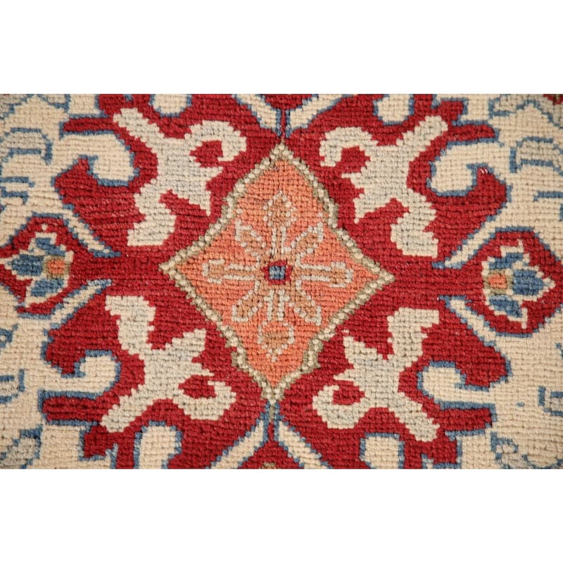 Geometric Green Kazak Oriental Accent Rug Handmade Wool Carpet - 3'3"x 5'1"