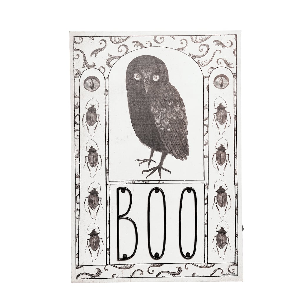 Boo Owl Halloween Light-Up LED Wall Art Decor Decoration - White