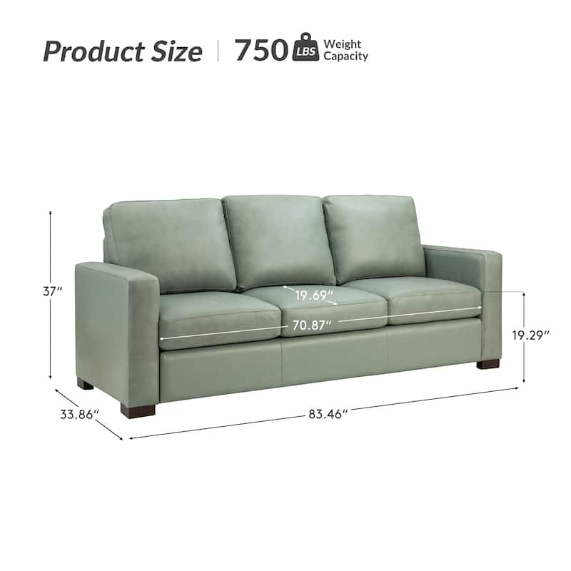Ernando 83.46" Wide Genuine Leather Sofa with Squared Arms and Pillows
