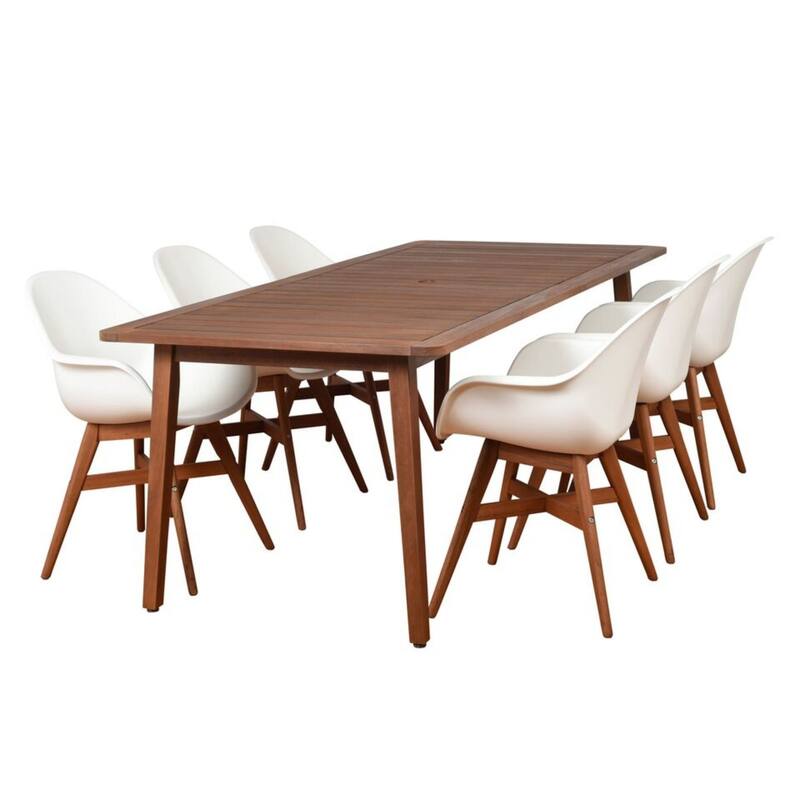 7-Piece Brown and White Charlotte Eucalyptus Rectangular Patio Dining Set 85"