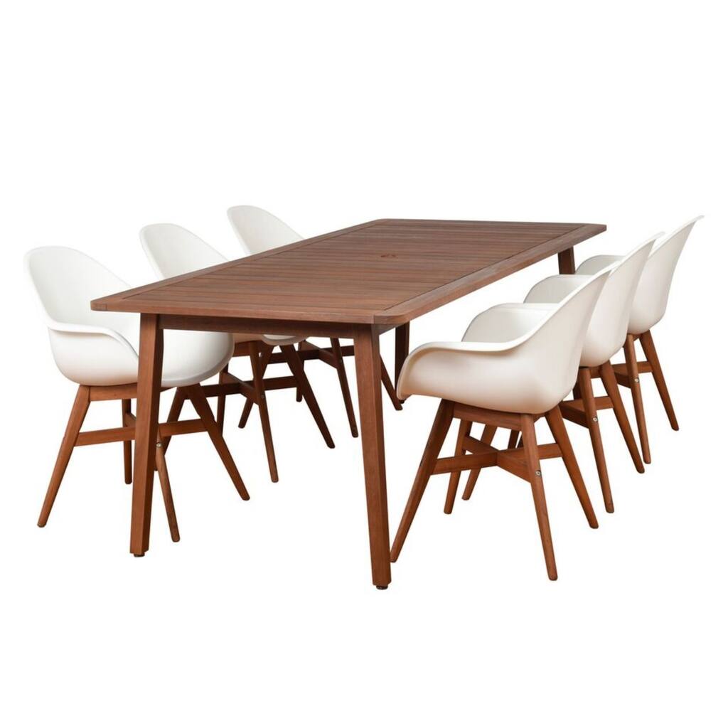 7-Piece Brown and White Charlotte Eucalyptus Rectangular Patio Dining Set 85"