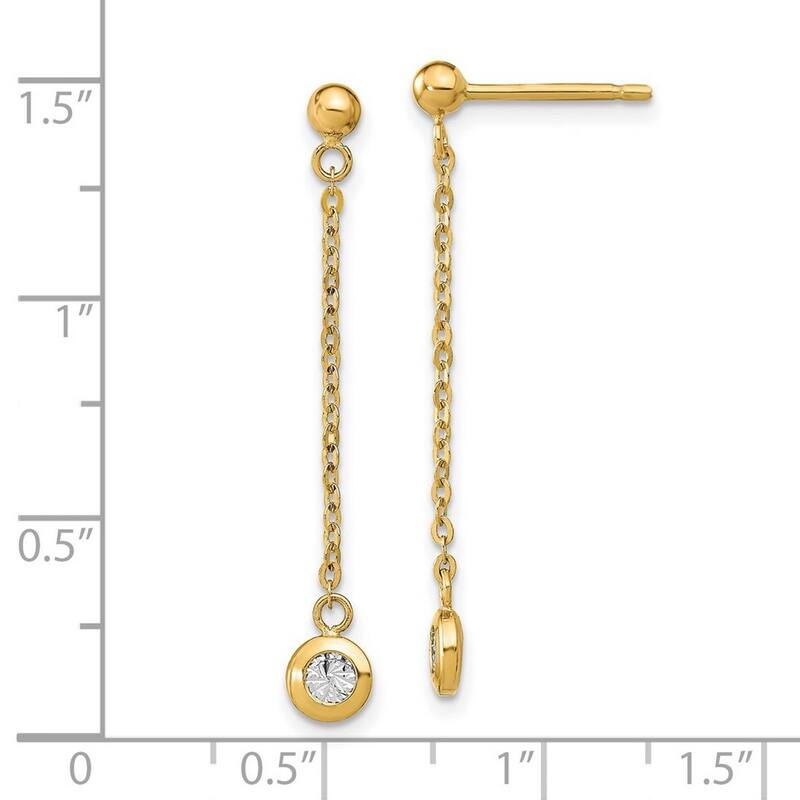 Curata 14k Two tone Gold Polished Sparkle Cut Post Long Drop Dangle Earrings 35.8x5mm