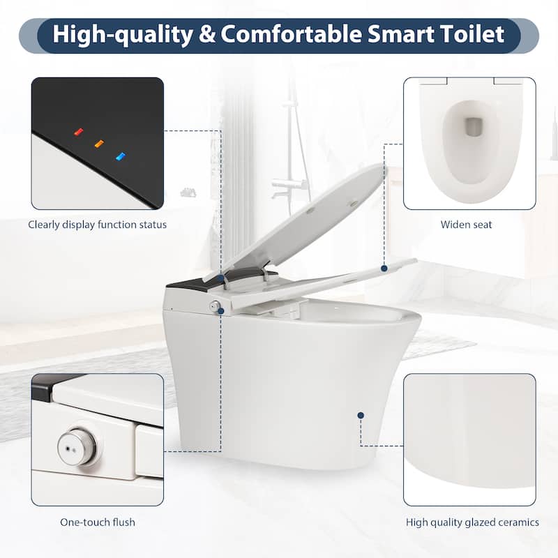 Heated Seat Smart Toilet, One Piece Toilet, Automatic Flush Tankless Toilet without Bidet, with Foot sensor Flush - White+gray
