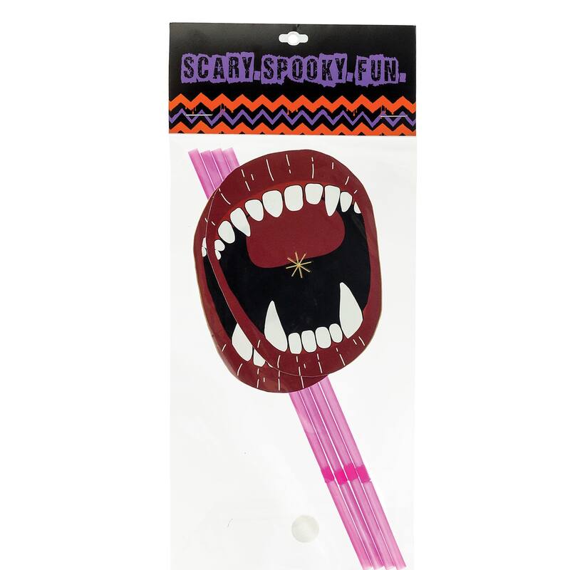 Pink and Red Paper Mouth Straws with Fangs Halloween Prop
