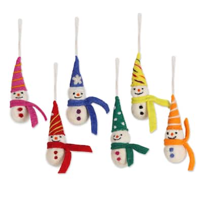 Novica Handmade Silly Snowmen Wool Felt Ornaments (Set Of 6)