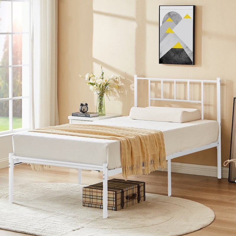 VECELO Victorian Style Metal Platform Bed Frame with Headboard & 12.6" Under Bed Storage-Twin/Full/Queen Size Steel Bed
