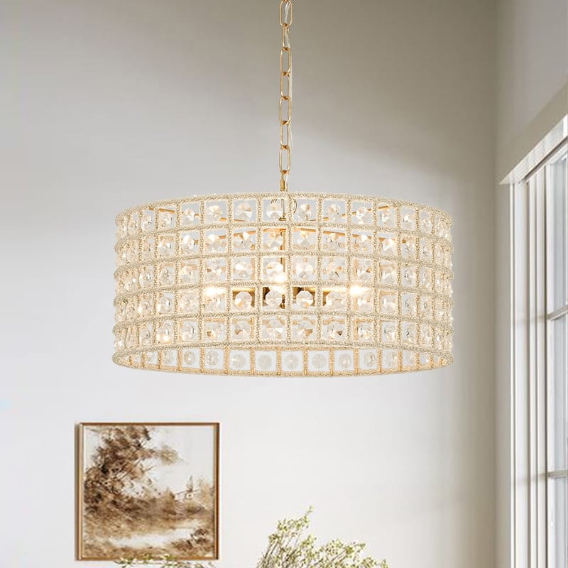 Glam 5-Light Drum Caged Radiant Crystal Chandelier - N/A