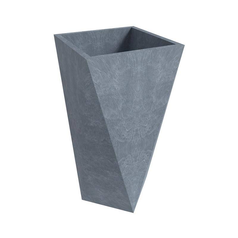 Aloe Fiberstone & MGO Clay Tapered Square Tall Planter Plant Pot, Indoor/Outdoor with Drainage Holes for Yard Porch Decor - Medium - Grey