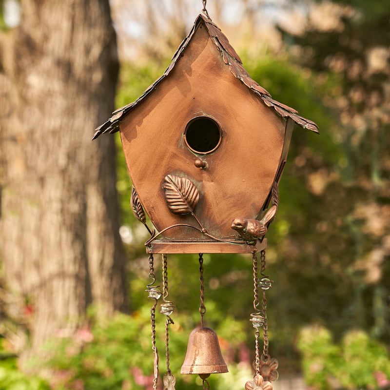 Antique Copper Hanging Birdhouse Wind Chime "Pagoda"