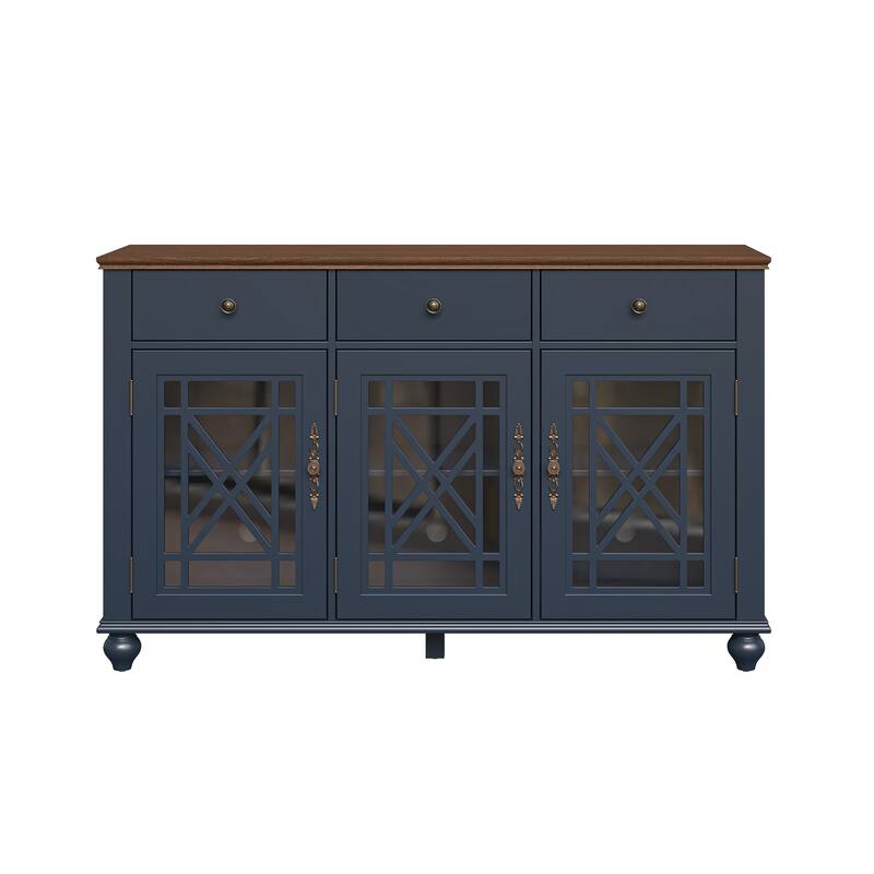 55" Vintage Style Kitchen Accent Buffet Sideboard Cabinet w/ Drawers - 55" in Width