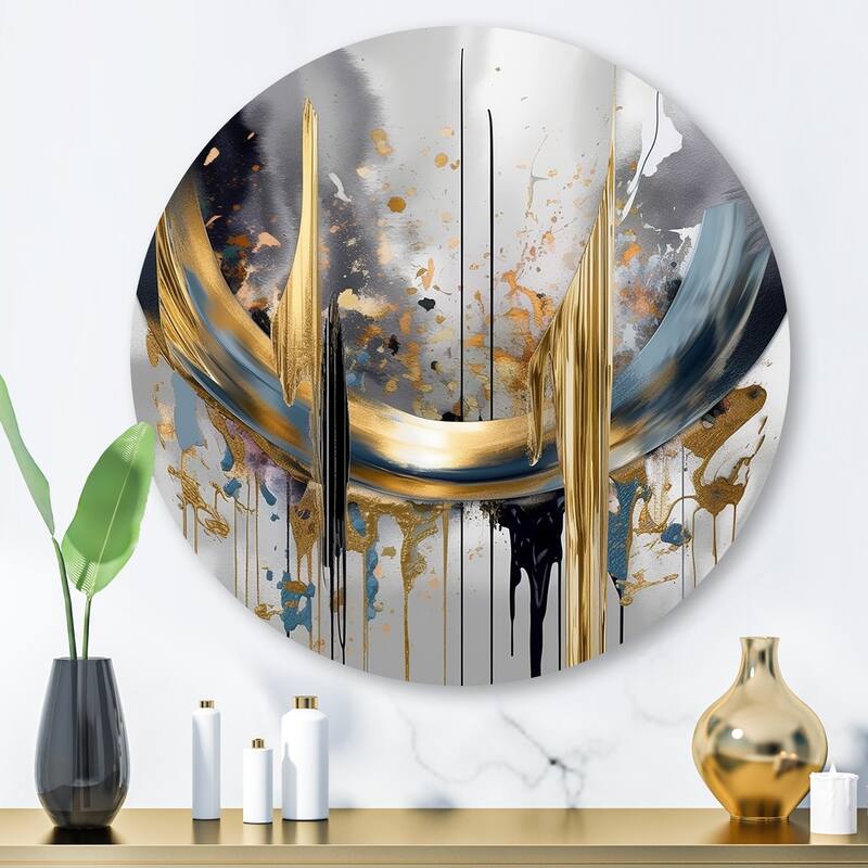 Designart "Shapes And Lines Abstract Marble III" Abstract Marble Metal Round Wall Art