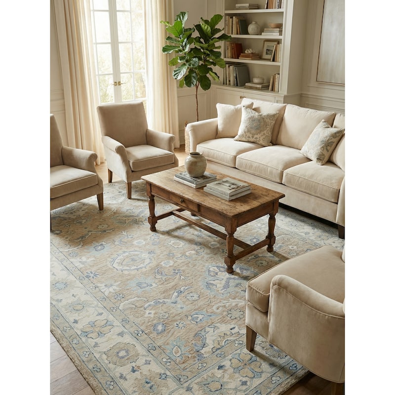 Exquisite Rugs Claremont Oushak Handmade Hand-tufted New Zealand Wool on Canvas Light Brown/Ivory Area Rug
