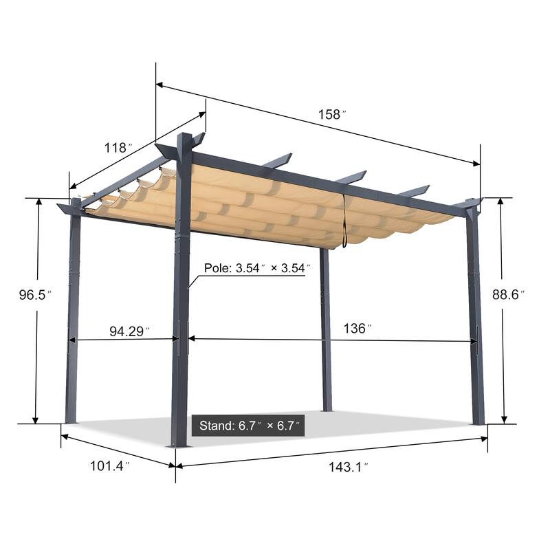 PURPLE LEAF Gazebo Outdoor Retractable Aluminium Grape Trellis Pergola with Extra Top Roof for Patio