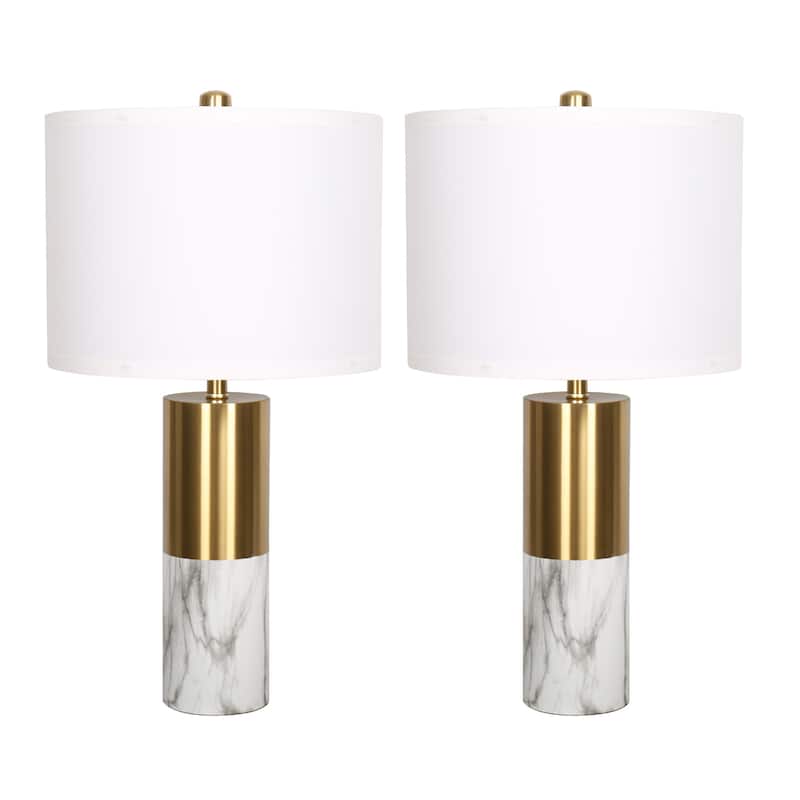 Set of 2 Luxury Marble Gold Bedside Table Lamp