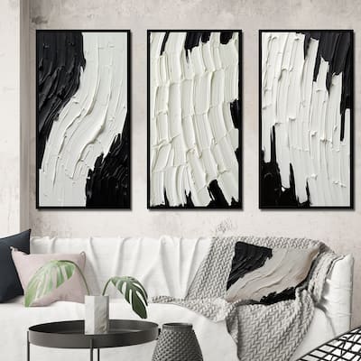 Designart "Momentary Spirit Black And White Abstract II" Abstract Painting Frame Gallery Wall Set Of 3 For Home Decor